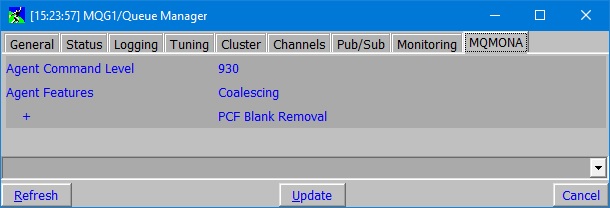 MO71 QMgr Dialog showing MQMONA details